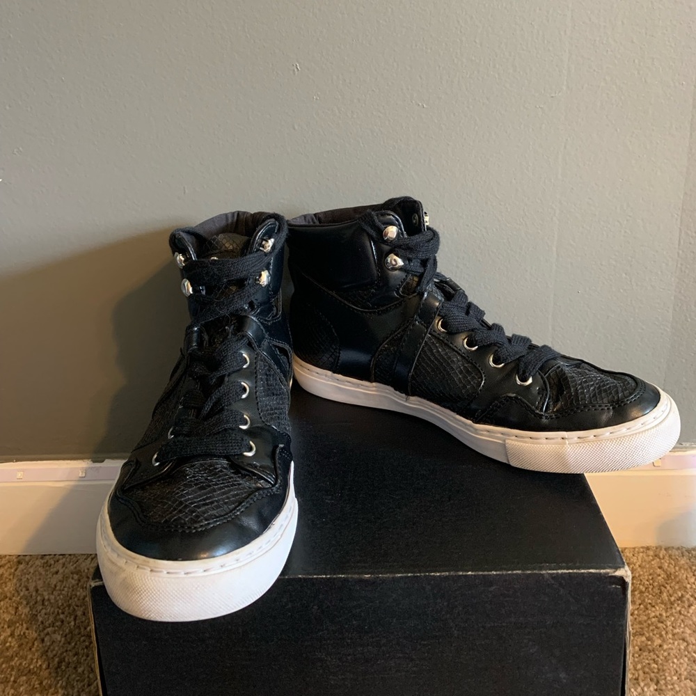 Black snake skin high tops